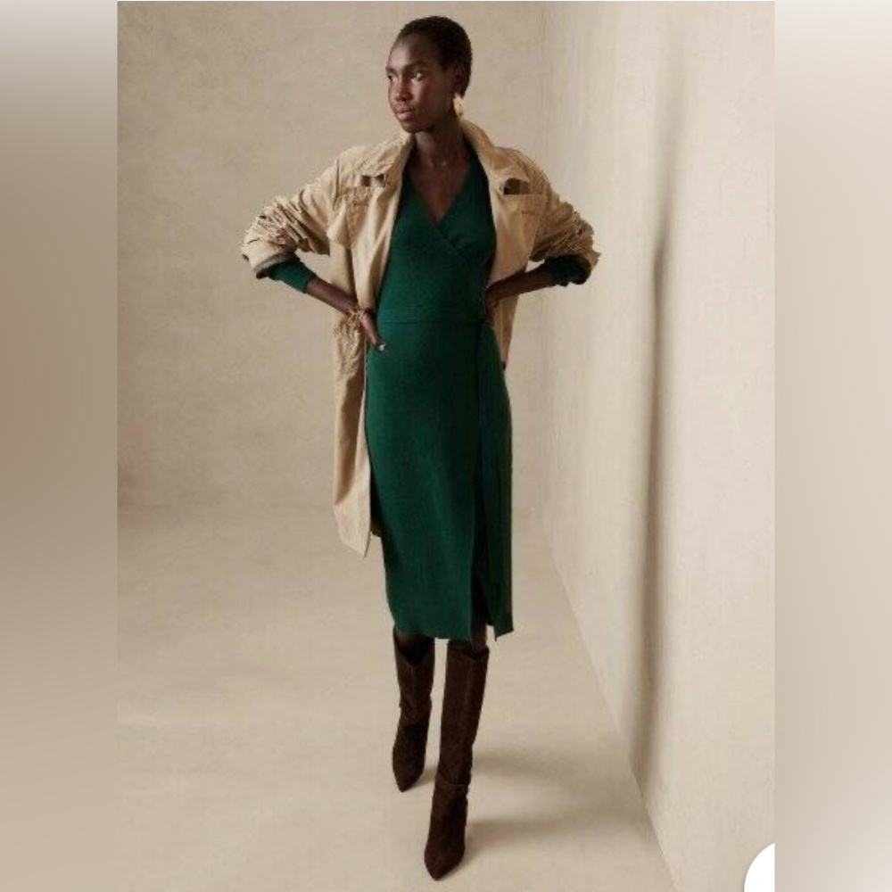 Banana Republic Green Netta Ribbed Wrap Dress